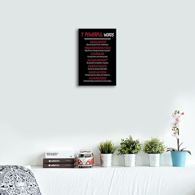 Inspirational Wall Art 7 POWERFUL WORDS: Unlock Personal Traits & Positive Life Attitude for Personal Growth Motivational Wall Decor Posters Canvas for Classroom Home Office Bedroom [12" W X 18" H] - Bloomnest
