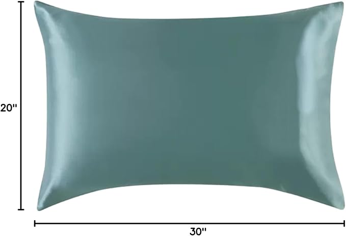 Teal Silk Pillow Cases Queen Made in USA, 100% Mulberry Silk Pillowcase with Hidden Zipper, Premium 22 Momme Cooling Acne Pillowcase, 1 Pack 20"x30" (Queen, Mineral Blue) - Bloomnest
