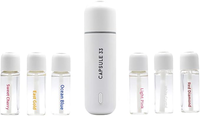Car Perfume Starter Pack, Car Air Freshener, Ultrasonic Aroma Diffuser, 6 Fragrances (White Crystal, Red Diamond, East Gold, Ocean Blue, Sweet Cherry, Light Pink) (White) - Bloomnest
