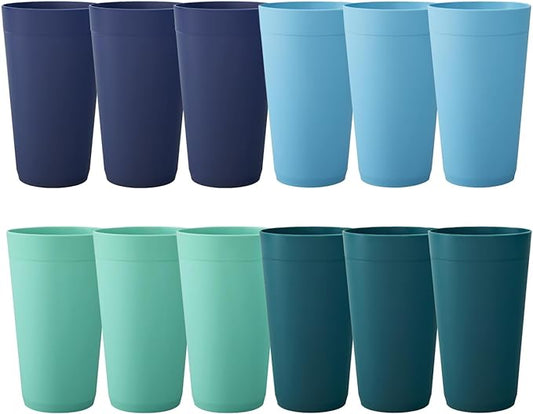 US Acrylic Newport 20 ounce Unbreakable Plastic Stackable Water Tumblers in 4 Coastal Colors | Set of 12 Drinking Cups | Reusable, BPA-free, Made in the USA, Top-rack Dishwasher and Microwave Safe - Bloomnest
