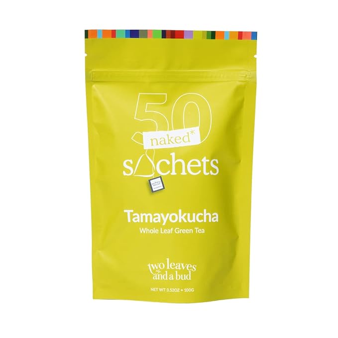 Two Leaves and a Bud Tamayokucha - 50 Naked Tea Sachets, Whole Leaf Green Tea in Eco-Friendly Unwrapped Compostable Sachets, Resealable Bag, 50 Count (Pack of 2) - Bloomnest