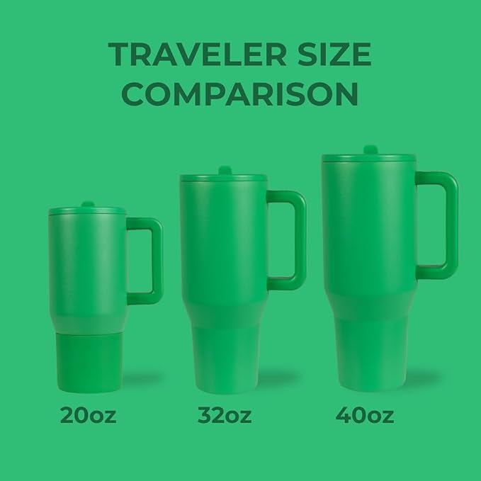 HydroJug Traveler - 40 oz Water Bottle with Handle & Flip Straw - Fits in Cup Holder, Leak Resistant Tumbler-Reusable Insulated Stainless Steel & Rubber Base - Gifts for Women & Men, Clover - Bloomnest