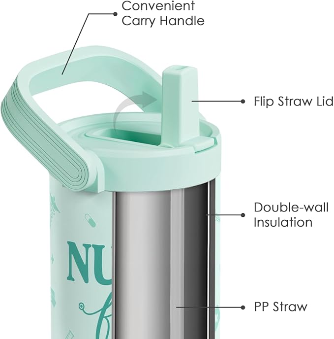 SANDJEST Nurse Fuel Stainless Steel Straw Lid Tumbler 30oz with Carry Handle for Women Girls, Insulated Travel Coffee Cup, Gift for Sports Outdoor Christmas Birthday Nurses Week Nursing School - Bloomnest