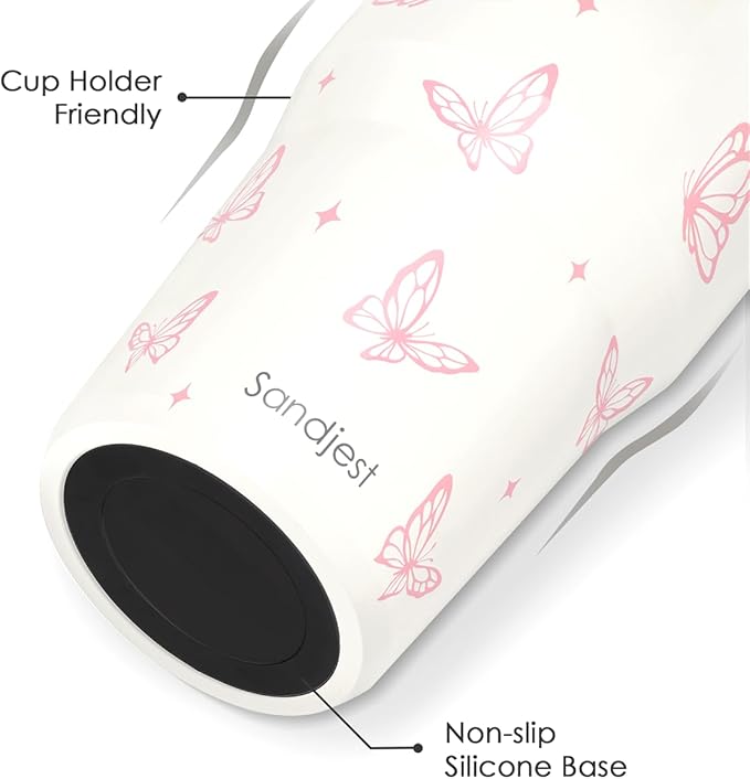 SANDJEST Butterfly Stainless Steel Straw Lid Tumbler 30oz with Carry Handle for Women Girls, Insulated Travel Coffee Cup, Gift for Sports Outdoor Workout Christmas Birthday - Bloomnest