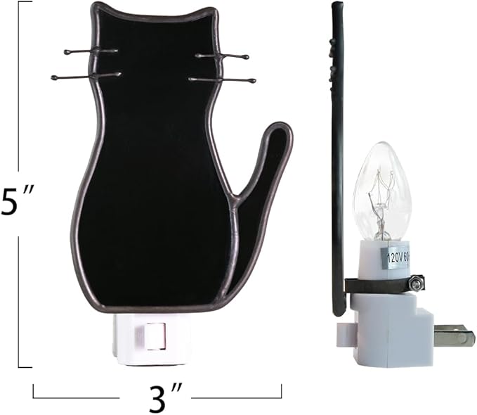 BOXCASA Black Cat Night Light,Stained Glass Cat Night Light with Bulb,Warm Yellow Plug in Nights Lights Suitable for Bedroom Livingroom Hallway Kitchen Stairs Kids Room - Bloomnest