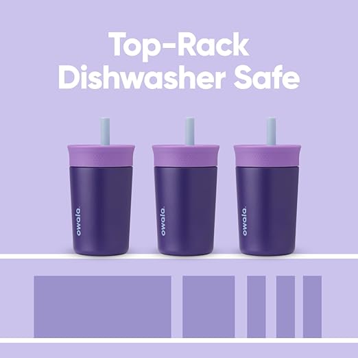 Owala Kids Insulation Stainless Steel Tumbler with Spill Resistant Flexible Straw, Easy to Clean, Kids Water Bottle, Great for Travel, Dishwasher Safe, 12 Oz, Purple (Peacock Palace) - Bloomnest
