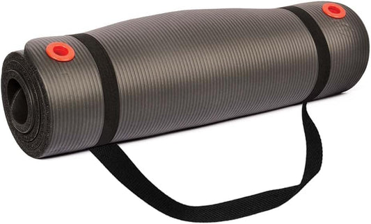 Body Sport 1/2 Inch Non-Slip Exercise Mat with Carry Strap for Men & Women - Thick Foam Surface for Yoga, Pilates, Fitness, and Aerobics - Home & Gym Workouts