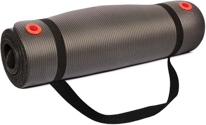 Body Sport 1/2 Inch Non-Slip Exercise Mat with Carry Strap for Men & Women - Thick Foam Surface for Yoga, Pilates, Fitness, and Aerobics - Home & Gym Workouts - Bloomnest