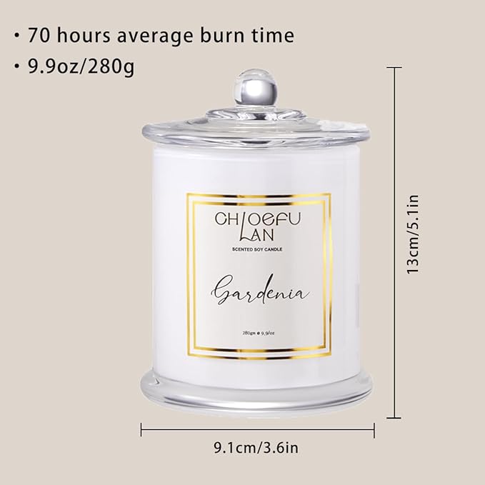 Chloefu LAN Gardenia Scented Candles for Home, Natural Soy Candle for Home Decor, Birthday Candle Gift for Women, 10 oz 65 Hours Burn - Bloomnest