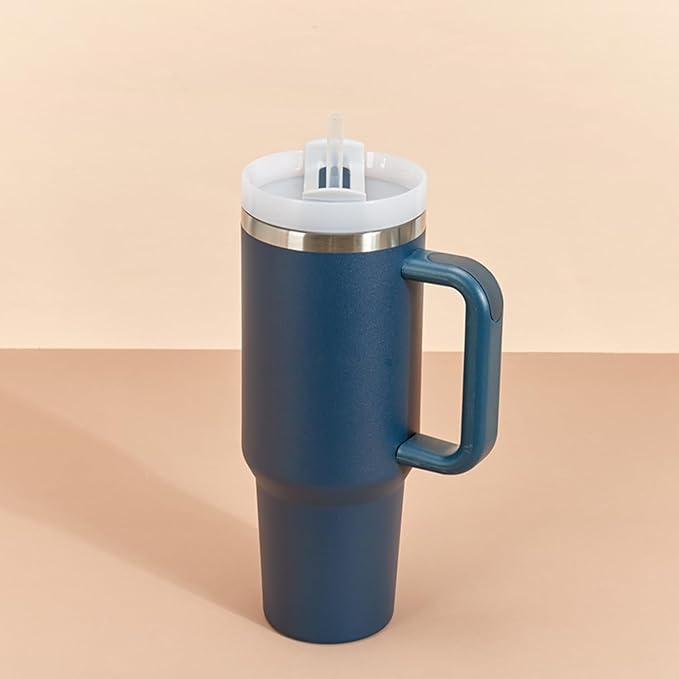 KooK Tumbler with Straw and Handle, 40 Oz, Stainless Steel, Vacuum Insulated Travel Coffee Mug, Reusable Double Walled Water Bottle, Keeps Hot or Cold (Storm Blue) - Bloomnest