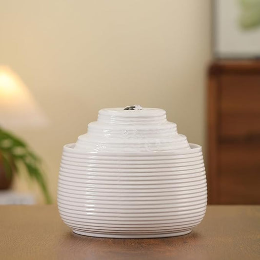 Ceramic Tabletop Fountain Water Feature for Indoor and Home Decoration Table Desk Office Patio(White A157) - Bloomnest