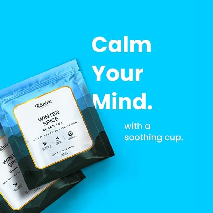 Teaniru, Winter Spice Tea, 1 Carton (Box of 80) - 560 Sachets | Pyramid Tea Bag | Wellness Tea For Corporates & Restaurant & Tea Lovers | Gluten Free, Sugar-Free - Brew Hot or Cold - Bloomnest