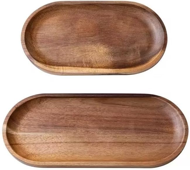 2 Pack Solid Wood Serving Platters and Trays of Natural Wood with Edge,Rectangular Avoid Sliding and Spilling Food (Walnut Trays x 2Pack) - Bloomnest