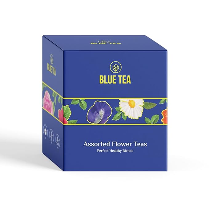 BLUE TEA - Hibiscus Assorted Tea Gift Set | 30 Count - Pyramid Plant Based Tea Bag - 6 Floral Blends | VARIETY PACK | Caffeine-Free - Flower Based - Non-Bitter - Vegan | Gifts for Him and Her - Bloomnest