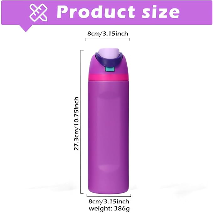 DUTHINGS Insulated Stainless Steel Water Bottle with Straw, 24 oz – Leakproof, BPA-Free Reusable Sports & Travel Bottle with Replacement Straw and Cleaning Brush (Purple) Bloomnest