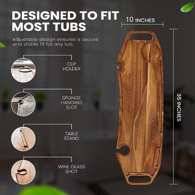Lush & Style Premium Large Bathtub Tray Large & Thick 35x10 Inch, Acacia Wood Luxury, Waterproof, Non-Toxic, Adjustable Legs, No Tools Required,Caddy Tray, Luxury Bath Accessories,New Home Essenials - Bloomnest