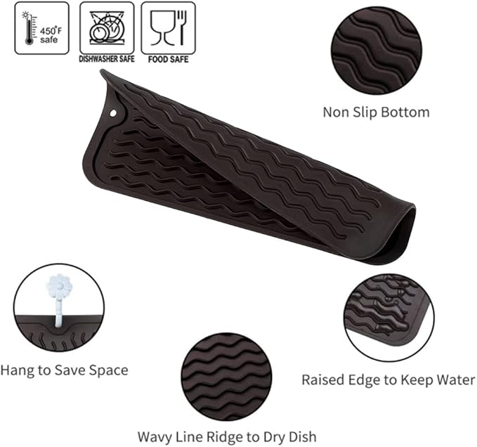 Silicone Dish Drying Mat for Multiple Usage,Easy clean,Eco-friendly,Heat-resistant Silicone Mat for Kitchen Counter or Sink,Refrigerator or Drawer Liner Coffee S 12 inches x 6 inches - Bloomnest