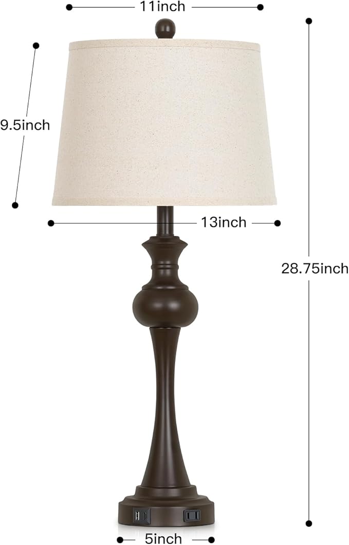 Brown Touch Table Lamps,28.75" Tall Bedside Lamps with USB C+A Ports, 3-Way Dimmable Table Lamp, Nightstand Lamps for Bedroom, Living Room，Brown Lamps with Beige Lampshade, Bulb Included - Bloomnest
