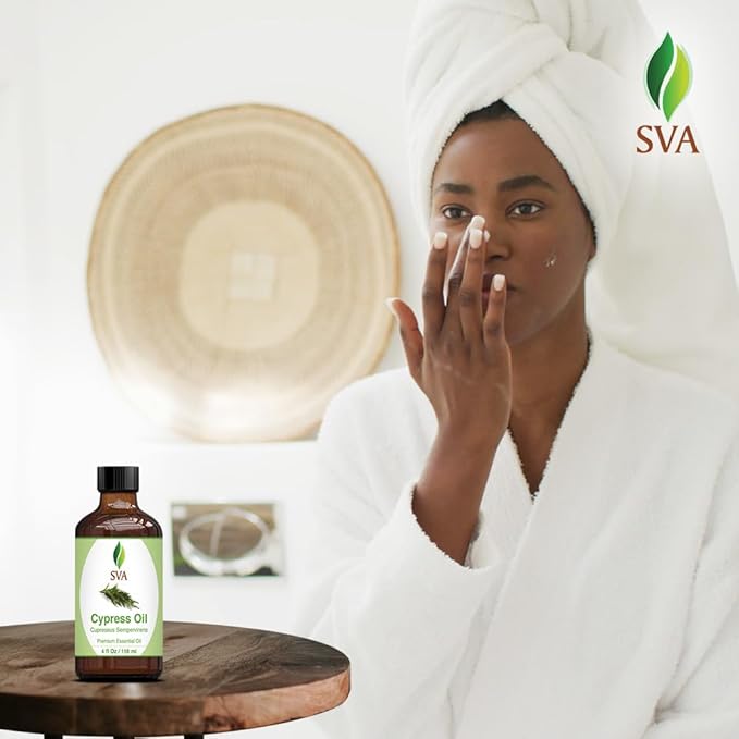 SVA Cypress Essential Oil – 4 Fl Oz – 100% Natural Cypress Oil - for Diffuser, Hair Care, Face, Skin Care, Aromatherapy, Scalp and Body Massage, Soap and Candle Making – with Dropper - Bloomnest