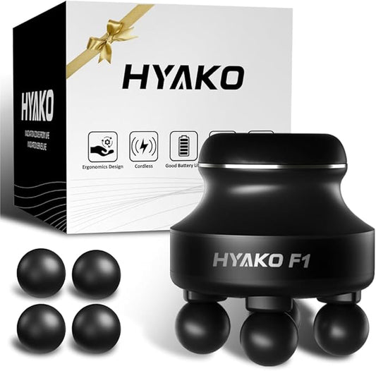 HYAKO F1 4-Heads Handheld Electric Deep Tissue Body Massager – Portable Orbital Professional Muscle Massager Tool for Easing Shoulder and Back Tension and Chiropractic Tool for Myofascial Release - Bloomnest
