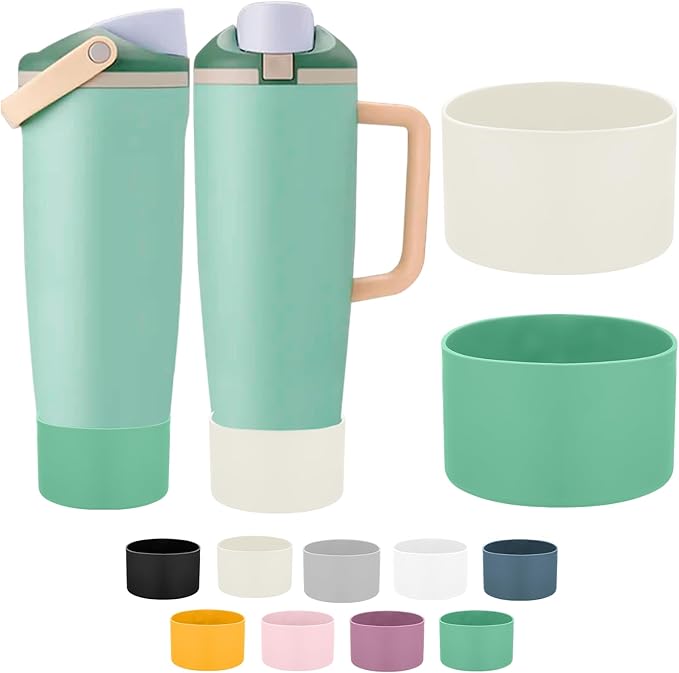 Mity rain 2PCS Protective Silicone Boots for Owala 30oz & 40oz FreeSip Sway Bottles & Tumblers - Accessories for owala, Enhances Stability & Prevents Scratches (Eucalyptus & Lvory) Mityrain