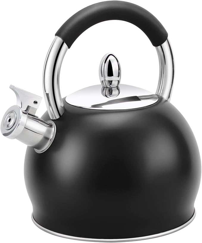 Whistling Tea Kettle for Stove Top Stainless Steel Tea Pot with Ergonomic Silicone Handle Teapot for Stovetop 3.2 Quart / 3 Liter Black - Bloomnest