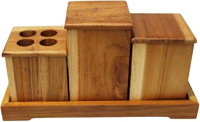 EcoDecors 29 inch Bath Caddy Tray for Bathtub with Eleganto 3 Piece Teak Wood Bath Amenities Set Bundle - Bloomnest