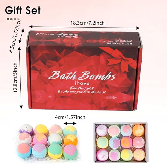 iHave Bath Bombs for Kids and Women, 12 Natural Handmade Bath Bomb Gift Set, Bubble Bath Bombs - Perfect Self Care Relaxing Spa Gifts for Women - Bloomnest