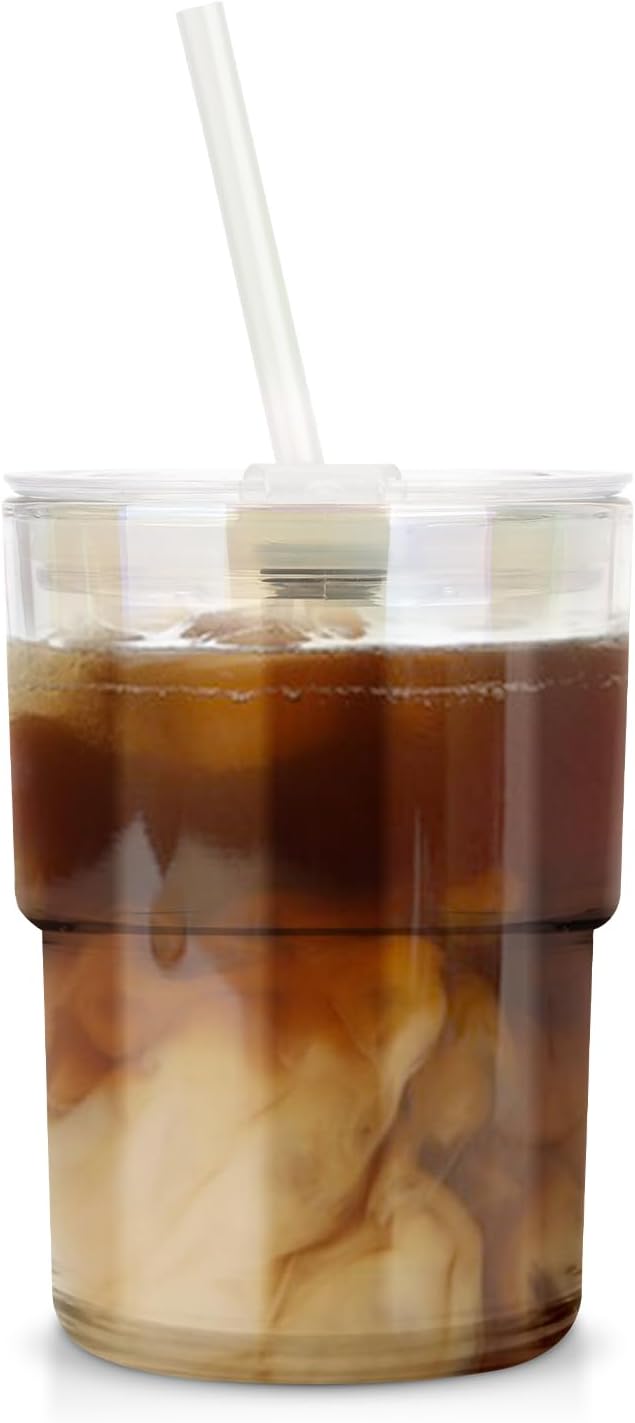13oz Glass Tumbler with Straw and Lid，Reusable Iced Coffee, Tea, Smoothie, and Water Cup, Sealed Carry-On Glass Cups for Travel and Outdoor Use (Iridescent Shimmer, 1 Pack) - Bloomnest