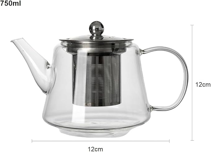 25oz (750ml) Borosilicate Glass Teapot with Removable Stainless Steel Infuser – Heat Resistant Clear Tea Pot for Loose Leaf, Herbal & Blooming Tea – Stovetop, Microwave & Dishwasher Safe - Bloomnest