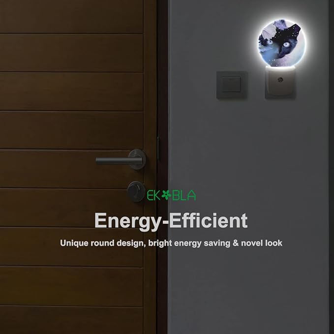 EKOBLA Kitten Animal LED Night Light Black Cat Hiding Behind White Flowers Dusk to Dawn Plug-in Nightlights Auto Sensor for Home Indoor Bathroom Hallway Kitchen - Bloomnest