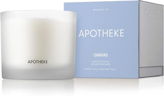Apotheke 3-Wick Scented Candles for Home, Canvas - 26 oz Soy Wax Jar Candle Gift for Women - Long-Lasting Fragrance with Perfume-Grade Essential Oils - White Musk, Dew Drops & Lily of The Valley - Bloomnest