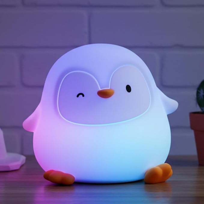 Penguin Night Light with Squishy Soft Silicone, RGB Flashing Color, Dimmable Rechargeable Portable Touch Penguin Gifts Decor for Girls Boys - Bloomnest