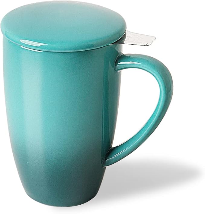 Sweejar Porcelain Tea Mug with Infuser and Lid,Teaware with Filter, Loose Leaf Tea Cup Steeper Maker, 16 Fl Oz for Tea/Coffee/Milk/Women/Office/Home/Gift (Gradient Blue) - Bloomnest