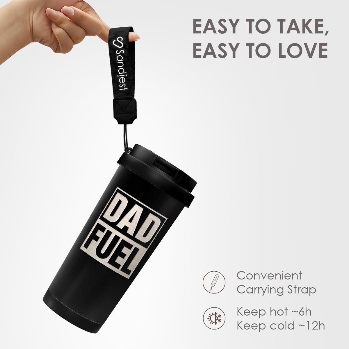 Dad Fuel Tumbler from Daughter Son - Stainless Steel 2-in-1 Lid Coffee Tumbler 18 oz, Insulated Travel Mug Gift for Men Husband, Birthday Christmas Father's Day