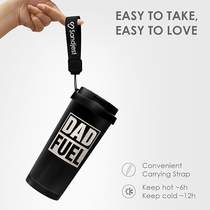 Dad Fuel Tumbler from Daughter Son - Stainless Steel 2-in-1 Lid Coffee Tumbler 18 oz, Insulated Travel Mug Gift for Men Husband, Birthday Christmas Father's Day - Bloomnest