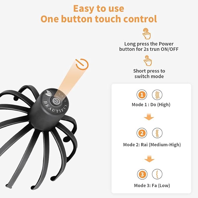 Electric Scalp Massager with 3 Modes, 360 Degree Head Massager, Cordless Portable Head Scratcher for Stress Relax ONIYEA