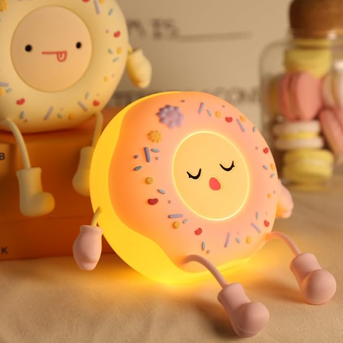 Cute Donut Night Light for Kids,Silicone Nursery Nightlight, Touch Control USB Rechargeable Lamps Breastfeeding Sweet Kawaii Dorm Room Decor Christmas Gift Baby Kids Girls Teens,Pink - Bloomnest