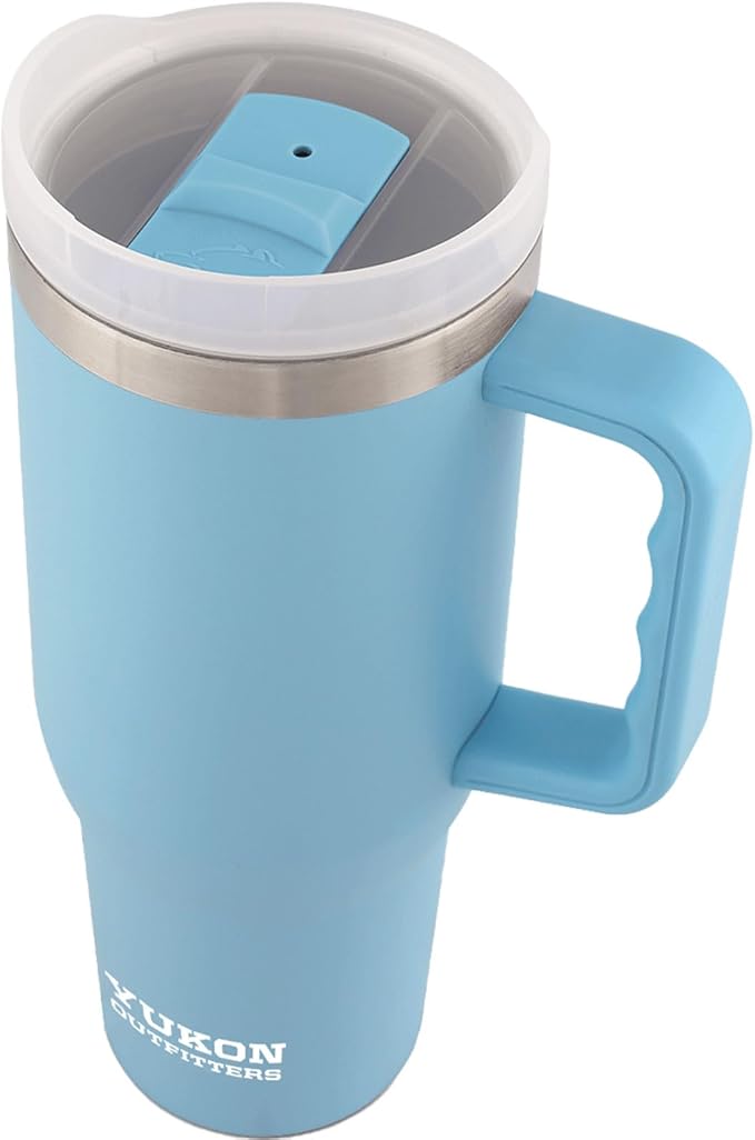 Yukon Outfitters Fit Forty 40oz Double Wall Vacuum Insulated Stainless Steel Tumbler with Reusable Straw & Ergonomic Handle | For Hot or Cold Beverage, Sky Blue - Bloomnest