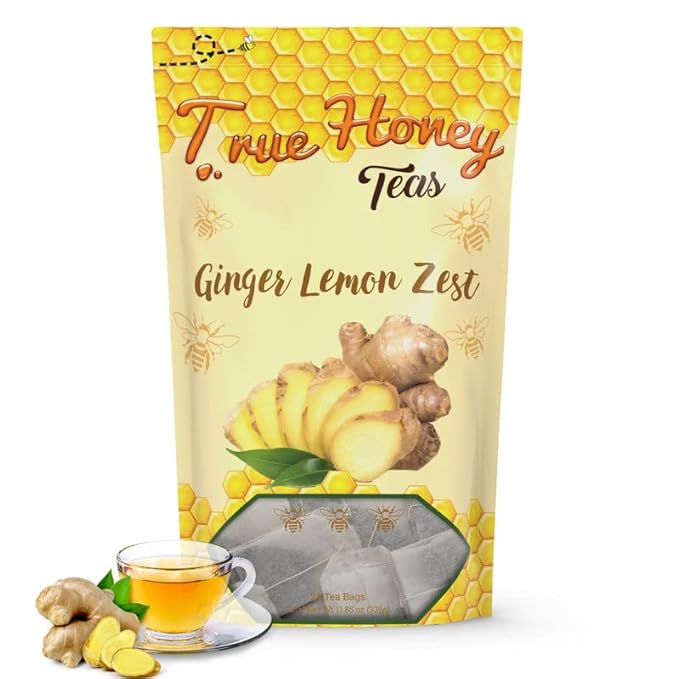True Honey Lemon Ginger Tea Bags - Honey Crystals Blended in Every Sachet - Healthy Digestion Nourishment - All Natural Organic Herbal Caffeine Free Tea Bag 24 Count - Bloomnest