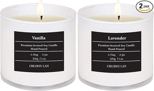Chloefu LAN Lavender and Vanilla Candle,Highly Scented, Soy Candles for Home Scented, Home Decorative, 7.1oz|45 Hour Burning, Valentines Day Candles Gifts for Women Without Lid 2 Pack - Bloomnest