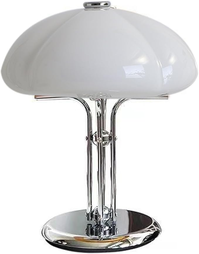 White Mushroom Table Lamp,Dimmable Glass Desk Light with Chrome Base,Bauhaus Office Light Fixture,Mid Century Modern Desk Lamp for Living Room Bedroom and Study Room - Bloomnest
