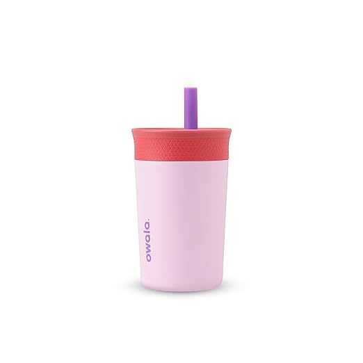 Owala Kids Insulation Stainless Steel Tumbler with Spill Resistant Flexible Straw, Easy to Clean, Kids Water Bottle, Great for Travel, Dishwasher Safe, 12 Oz, Pink and Purple (Lilac Rocket) - Bloomnest
