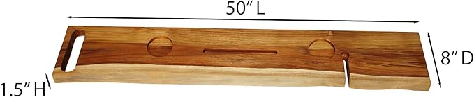 EcoDecors Eleganto 50" Live Edge Solid Teak Bath Caddy Tray with Handle, Book & Tablet Holder, Wine Glass Holders, Luxury Bathtub Tray - Bloomnest