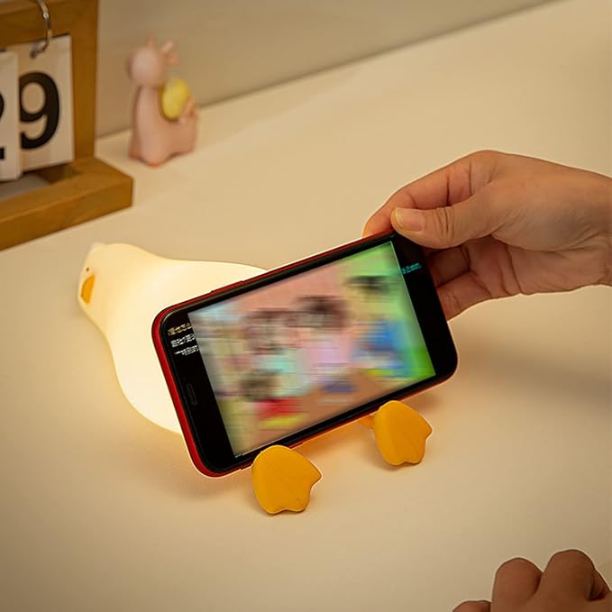 HAPPYBAG LED Lying Flat Duck Night Light, 3 Level Dimmable Nursery Nightlight,Cute Lamps Silicone Squishy Light Up Duck,Rechargeable Bedside Touch Lamp for Breastfeeding Toddler Baby Kids Decor - Bloomnest