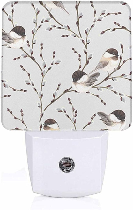LED Night Light,Willow Branches Black-Capped Chickadee LED Night Light Plug into Wall with Dusk to Dawn Light Sensor White Energy Efficient Nightlight for Bedroom Hallway Living Room Kitchen - Bloomnest