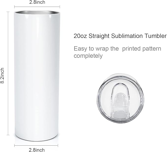 AGH 25 Pack 20 OZ Sublimation Tumblers Blank, Straight Skinny Tumbler with Metal Straw, Stainless Steel Double Layer Insulated Mug, Individually Box, Travel Tumblers - Bloomnest
