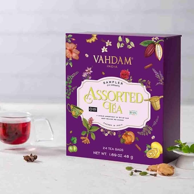 VAHDAM, Classic Tea Advent Calendar 2025 | 24 Unique Flavor in Individually Wrapped Pyramid Tea Bags in Classic Box | Assorted Tea Gift Set | Advent Calendar 2025 Gifts for Women & Men - Bloomnest