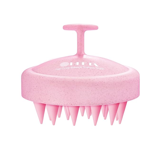 HEETA Scalp Massager Hair Growth, Soft Silicone Scalp Scrubber Shampoo Brush for Exfoliation, Dandruff Removal & Head Massage Stress Relax, Wet & Dry Use for Thick, Thin Hair Care, Wheat Straw Pink HEETA