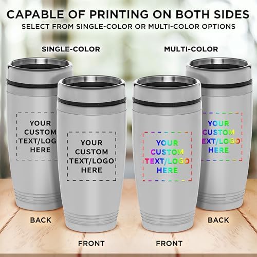 DISCOUNT PROMOS Custom 16 oz Stainless Steel Coffee Tumbler - Custom Cups with Names, Photos, Logos - Personalized Design for Hot & Cold Drinks - Silver